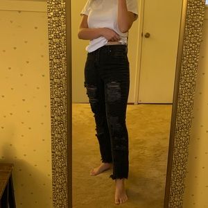 high rise ripped mom jeans